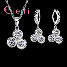 Vogue Geometric Bridal Jewelry Sets 925 Sterling Silver 3 Round Clear Cubic Zircon Stones Modern Necklace Hoop Earrings 2024 - buy cheap