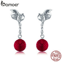 BAMOER Summer Collection 100% 925 Sterling Silver Summer Fruit Red Crystal Drop Earrings for Women Fine Silver Jewelry SCE356 2024 - buy cheap