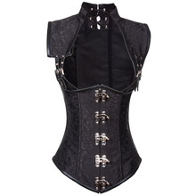 Corsé con cuello Vintage para mujer, corpiño gótico de talla grande, Sexy, entrenador de cintura, chaleco, Top Steampunk, color negro 2024 - compra barato