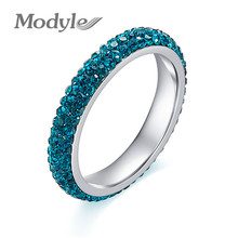 Modyle Full Size three row clear blue crystal Stainless steel Wedding rings fashion jewelry Made with Genuine CZ Crystals 2024 - buy cheap