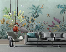 Papel de parede personalizado beibehand, flor de floresta tropical e flamingo, plano de fundo de tv, decoração para casa, sala de estar, quarto, papel de parede 2024 - compre barato