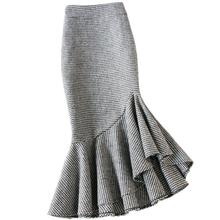 De talla grande, 4XL Falda de sirena de lana irregular con fragancia pequeña para mujer, falda acampanada a la cadera para invierno 2024 - compra barato