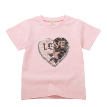VOGUEON/Летняя футболка для мальчиков и девочек; Двусторонняя Футболка с блестками и надписью «LOVE»; Детская модная футболка с короткими рукавами; Детская одежда для отдыха 2024 - купить недорого