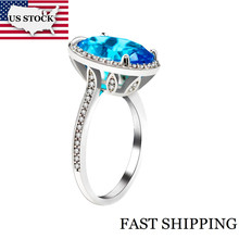 Anel de casamento feminino uloveido, anel de noivado feminino, pedra azul oval de zircônia, cor de prata, acessórios para mulheres rj213 2024 - compre barato