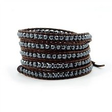 new handmade wrap bracelet with  hematite and crystal in fall and winter preview Wrap Bracelet on Leather 2024 - buy cheap