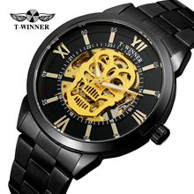 Reloj de pulsera transparente para hombre, cronógrafo de acero inoxidable, con esqueleto de Calavera, color dorado y negro, automático, gran oferta, T-WINNER 2024 - compra barato