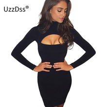 UZZDSS Hollow Out Bodycon Bandage Dress Women Slim Long Sleeve Party Club Pencil Dress Autumn Winter Black Sexy Dress 2024 - buy cheap