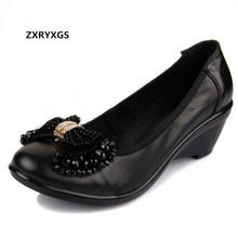 2022 New Elegant And Comfortable Fashion Shoes Woman Shoes Casual Wedges With High Heels Bow Black Beaded Genuine Leather Shoes 2024 - buy cheap