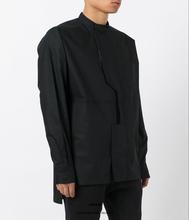 Camisa gótica com manga comprida para homens, camisa com botões ajustáveis, assimetria e gola redonda, trajes pretos para palco 2021 s-6xl 2024 - compre barato