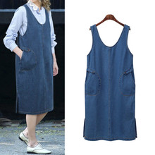 New Spring Autumn Women Dresses Plus Size Casual Loose Sleeveless Tank Solid Jeans Vest Dress For Women Large Denim One-Piece 2024 - buy cheap