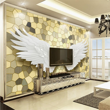 Beibehang, pared de fondo de TV nórdico moderno en relieve con alas de Ángel, mosaico de piedra para pared, papel pintado verde con gran fresco personalizado 2024 - compra barato