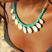 Turquoises Choker Cowrie Shell Beaded Statement Necklace Women Sea Shells Surf Girl Beach Jewelry Boho Summer Gifts For Her 2024 - buy cheap