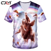 CJLM Fashion Funny V-neck T Shirt Men Space Sloth Cat Riding Alpaca  3D Print T-shirts Harajuku Style Tshirt Streetwear Tops 2024 - buy cheap