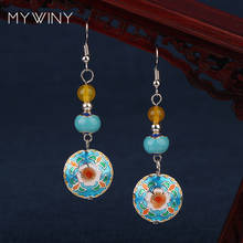 NEW MYWINY Copper jewelry Cloisonne flowers vintage Nepal Tibetan Silver earrings women Chinese wind 2024 - buy cheap