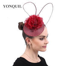 Wine Red Cocktail Church Fascinators Hair Clips Hairpins Women Ladies Silk Flower Hair Accessories Headwear Feather Flower Party 2024 - buy cheap