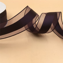 38MM X 25yards Dk purple organza edge satin ribbon with wire edged for gift box wrapping N2208 2024 - buy cheap