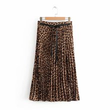 New Women Ladies Elastic Waist Bow Tied Casual Slim Chic Skirts Vintage Leopard Print Pleated Midi Skirt Faldas Mujer 2024 - buy cheap