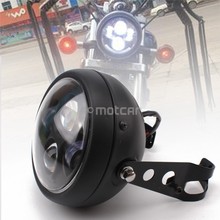 Faróis de led para motocicleta harley bobber, lâmpada para motos, preto, de metal, 6.3 polegadas, com suporte para garfo de 35 a 43mm 2024 - compre barato