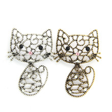 Unisex Vintage Rhinestone Hollow Lovely Cat Crystal Brooches 2017 Wedding Styling Jewelry Pin Brooches 2024 - buy cheap