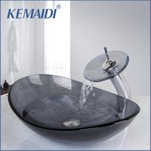 KEMAIDI-lavabo gris de vidrio templado, lavabo de tocador y Mezclador de Baño, juego de grifo de lavabo con drenaje 2024 - compra barato