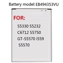 Replacement Battery EB494353VU For Samsung S5330 S5232 C6712 S5750 GT-S5570 i559 S5570 Genuine Battery 1200mAh 2024 - buy cheap
