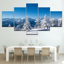 A neve montanha neve árvores 5 peça wallpapers modular moderno cartaz da arte pintura da lona para sala de estar decoração casa 2024 - compre barato