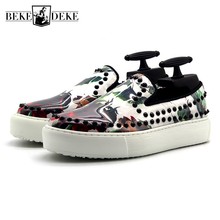 2021 New Hand-Painted Casual Loafers Black Rivet Luxury Punk Shoes Men Trainers Top Quality Slip-On Flats Thick Platform Sneaker 2024 - buy cheap