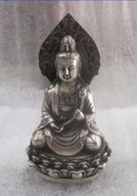 Escultura china antigua, estatua de Buda tallada de loto de guanyin de cobre plateado, artesanía de metal 2024 - compra barato