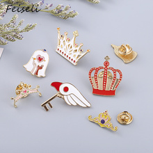 Feiseli Queen Princesses Crown Bird Head Key Shape Brooch For Women High Quality Collar Corsage Pins Sweater Clothes Badge 2024 - buy cheap