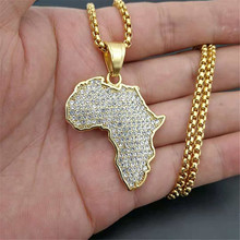 Hip Hop Iced Out Africa Map Pendant Necklace Gold Color Stainless Steel Rhinestones Necklace African Jewelry Wholesale 2024 - buy cheap