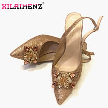 Champagne Women Sandals Elegant African Women Pumps Shoe for Party High Quality Italian Pointed Toe Shoes Decorated with Stones 2024 - buy cheap