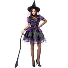 Umorden lindo vestido de bruxa com pentagrama, fantasia de bruxa roxo com lantejoulas para halloween, trajes clássicos para cosplay 2024 - compre barato