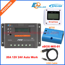 Caja Wifi y cable USB para función de comunicación, controlador de carga Solar, VS2024B, PWM, EPEVER con medidor MT50, 20A, 24V 2024 - compra barato