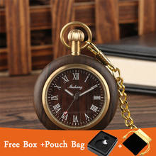 Classic Roman Numerals Display Wood Watch Men Women Quartz Fob Pocket Watch Open Face Golden Steampunk Pendant Chain with Box 2024 - buy cheap