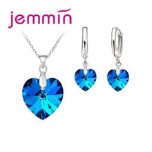 One Set  Austrian Crystal 925 Sterling Silver Jewelry Heart Pendant Necklaces Lever Back Earrings Woman Accessories Gift 2024 - buy cheap