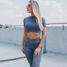 Conjunto de Yoga para mujer, Top deportivo de manga corta, ropa de gimnasio de secado rápido, traje deportivo elástico para correr, chándal de entrenamiento para Fitness, color gris 2024 - compra barato