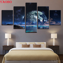 5 Panel Starry Sky Mountain Lake,embroidery diamond mosaic,5d diy diamond painting full square round drill cross stitch,wall art 2024 - buy cheap