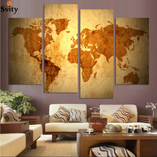 Pintura abstracta de mapa dorado antiguo, decoración de arte de la pared para sala de estar y oficina, sin marco, 4 paneles 2024 - compra barato