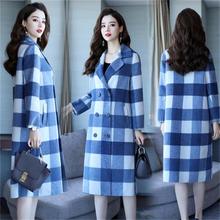 2019 autumn and winter new ladies explosion models fashion temperament Slim long plaid wool coat 2024 - buy cheap