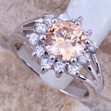 Captivating Brown Morganite White CZ Silver Plated Stamped Ring Size 6 / 7 / 8 / 9 R0143 2024 - buy cheap