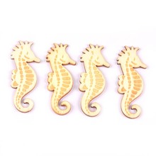 Unfinished Wood Ornaments Sea Horse Pattern Natural Wooden Crafts DIY Scrapbookings For Home Decor 20pcs 47x18mm M1833 2024 - buy cheap