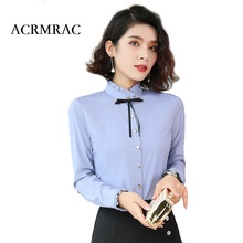 ACRMRAC Women shirt Slim Autumn And Winter Solid color Lotus leaf collar Stitching Long sleeve OL Formal Business Shirts Women 2024 - buy cheap