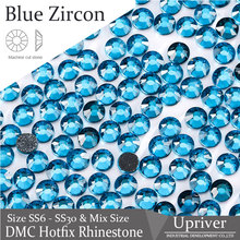 Diamantes de imitación de zirconia azul con parte posterior plana, corte a máquina, SS6, SS10, SS16, SS20, SS30, Hotfix 2024 - compra barato