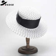 Chapéu de sol clássico, chapéu de palha com laço de papel para mulheres, branco, preto, aba larga, kentukie, boné de praia, verão 2024 - compre barato