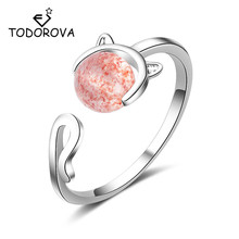 Женские кольца с кошечками Todorova, розовые кольца с клубничными кристаллами, регулируемые кольца на палец, свадебные кольца, подарок 2024 - купить недорого