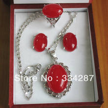 Fine Red jade pendant necklace earrings Ring sets 2024 - buy cheap