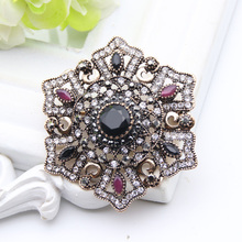 Vintage Turkish Brooch Pendant Dual-Purpose Women Ethnic Jewelry Retro Gold Color Flower Rhinestone Brooches Broches Hijab Pin 2024 - buy cheap