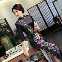 Женское велюровое платье Ципао, длинное платье с воротником-стойкой в китайском стиле, весна 2019 2024 - купить недорого