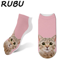 RUBU New Spring Summer Socks Women Kawaii Cat 3D Print Ankle Socks Unisex men Meias Female Funny Art Short Socks 7S-ZWS20 2024 - buy cheap