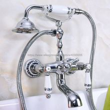 Polished Chrome Dual Handles Bathtub Faucet Wall Mounted Swive Spout with Handshower Tub Mixer Tap Bna207 2024 - buy cheap